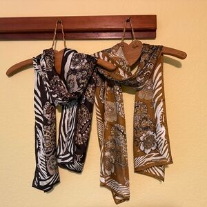 Adrienne Landau Studio Set of 2 Scarves – Paisley & Zebra Print (52” x 11”)